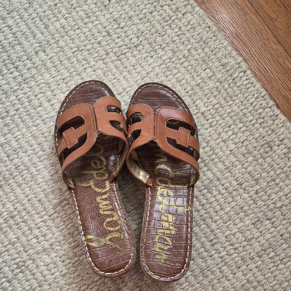 Sam Edelman Tan Croc-Embossed Slides